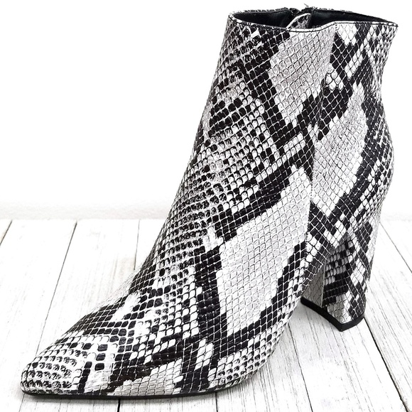 New Snake Chunky Heel Point Toe Booties Boots - Picture 3 of 4
